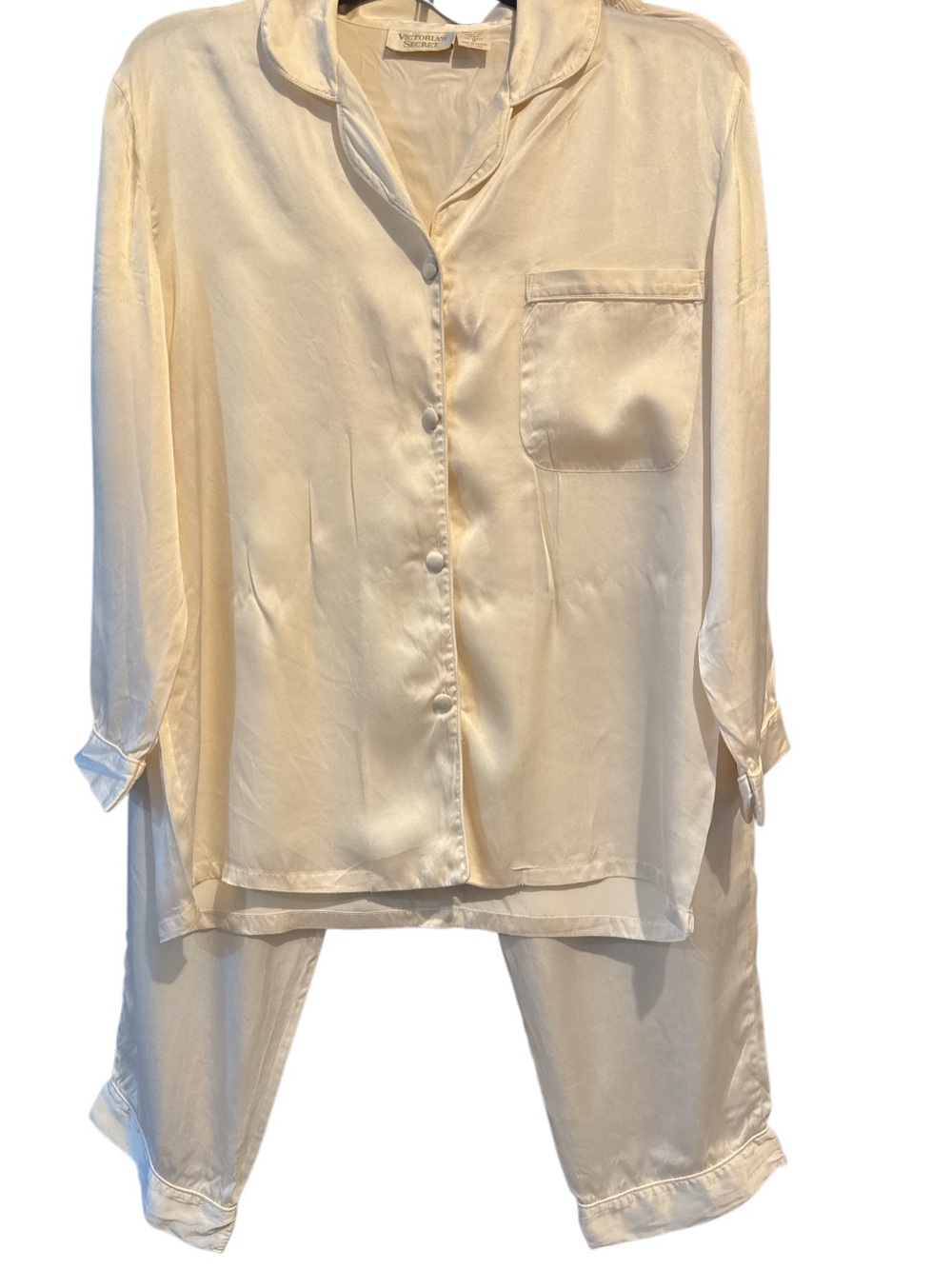 Victoria's Secret Cream Satin Pajama Set - Silk-Look Two-Piece Sz P